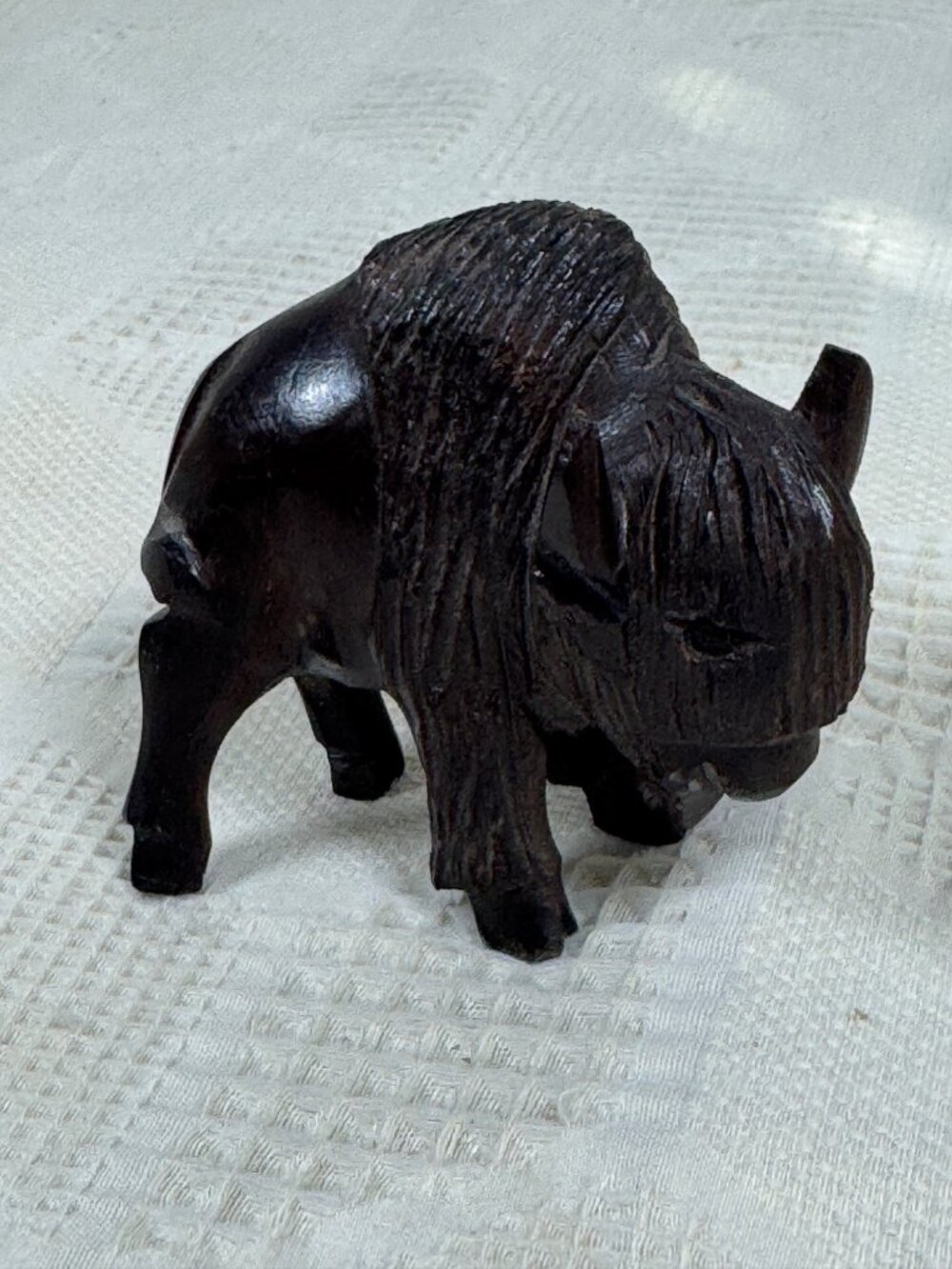 Hand Carved Wood Buffalo Figurine Rustic Bison Animal Decor Vintage Ironwood MCM
